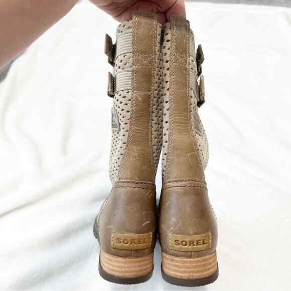 SOREL Major Pull-on Perforated Distressed leather boots Women's Size 7.5 taupe - Picture 6 of 10